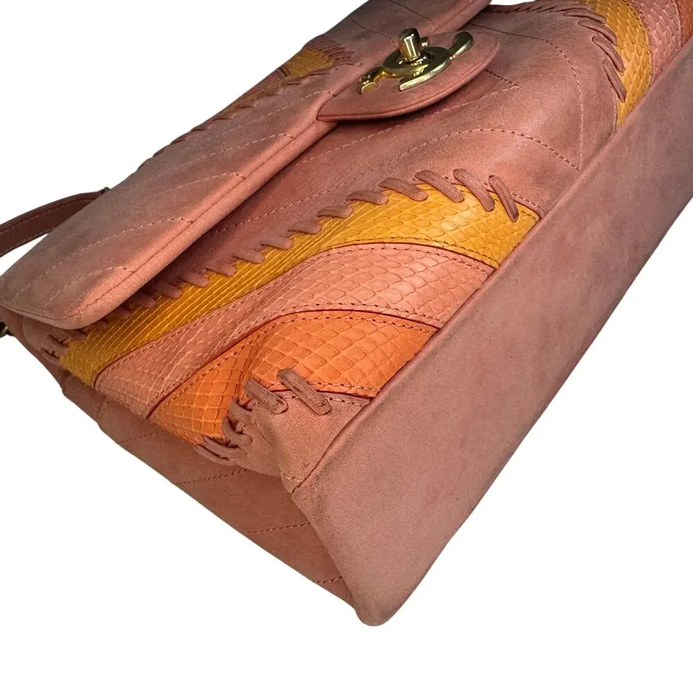 Chanel Patchwork Flap Bag Pink CC Snakeskin Paris-Cuba Medium Iridescent Chevron - Picture 14 of 16